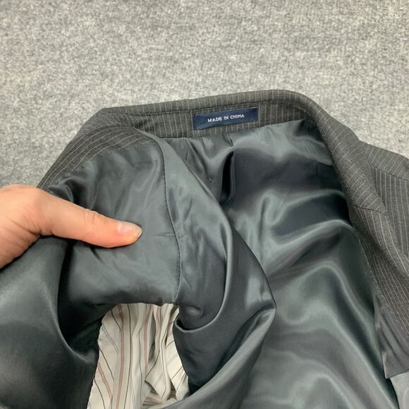 Ralph by Ralph Lauren Blazer Mens 41R Charcoal Grey Wool Shoulder Pads Striped - Picture 8 of 12